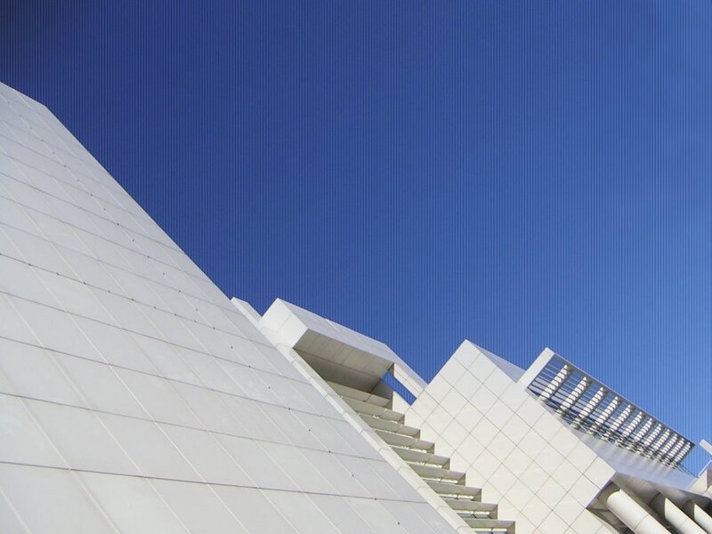 Modern white building against blue sky
