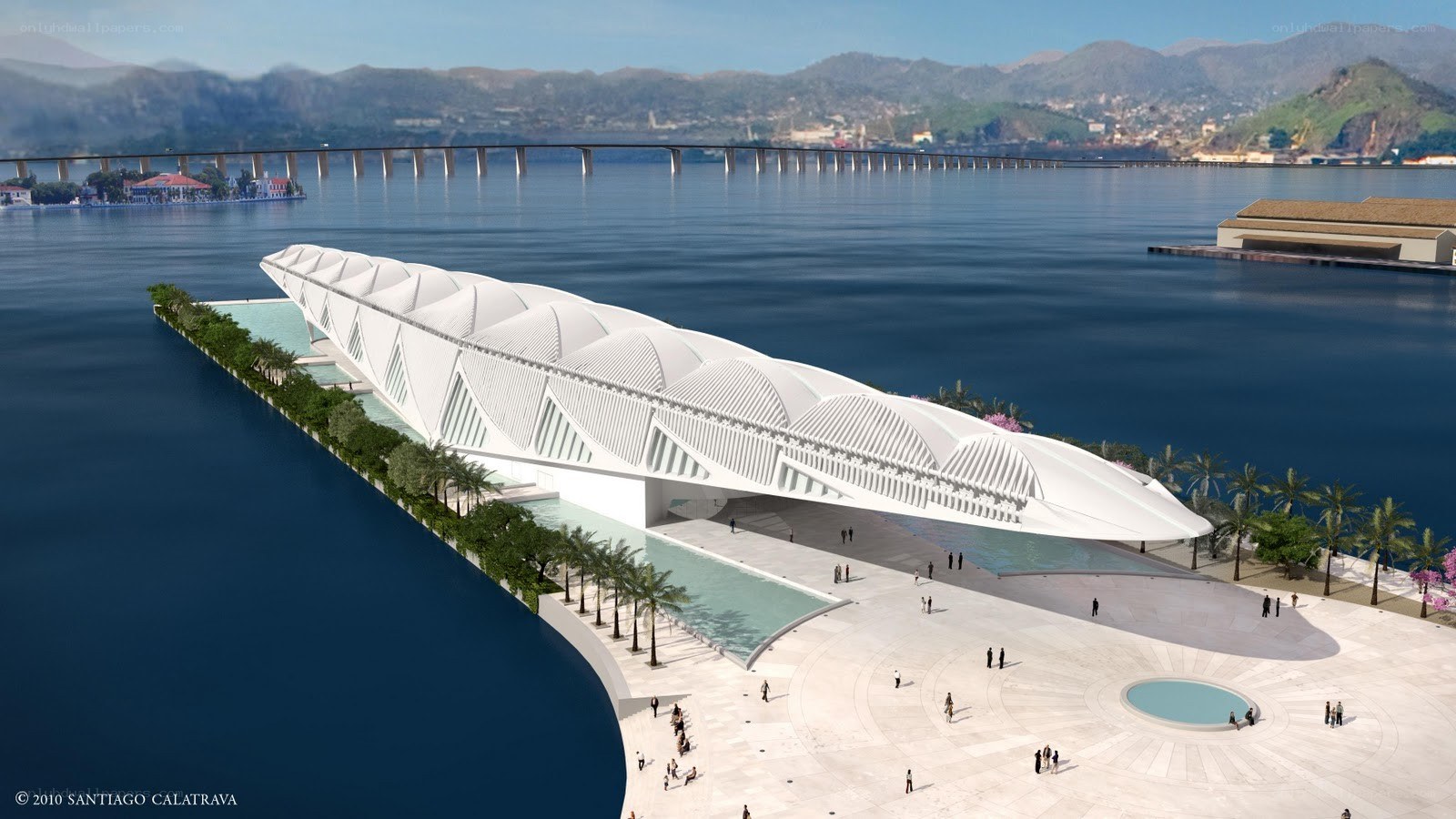 Modern white building by the water