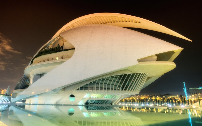 Modern White Building — Dramatic, Night