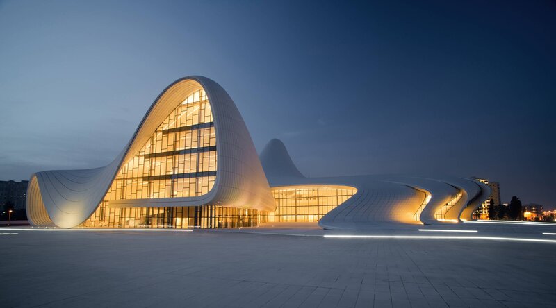Modern White Building — Serene, Night, Photograph