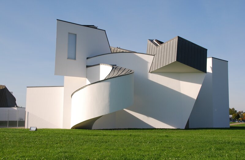 Modern white building with spiral staircase
