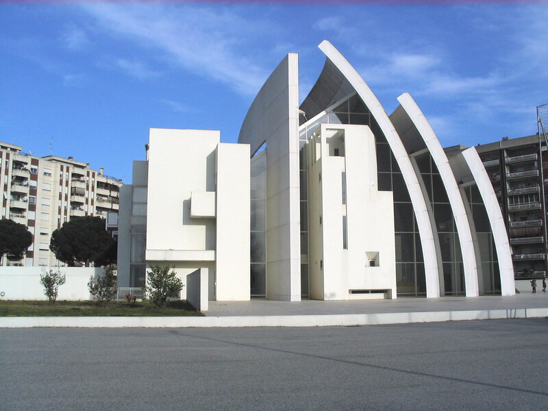 modern white church building