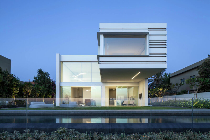 Modern White House — Serene, Night, Photograph, Pool