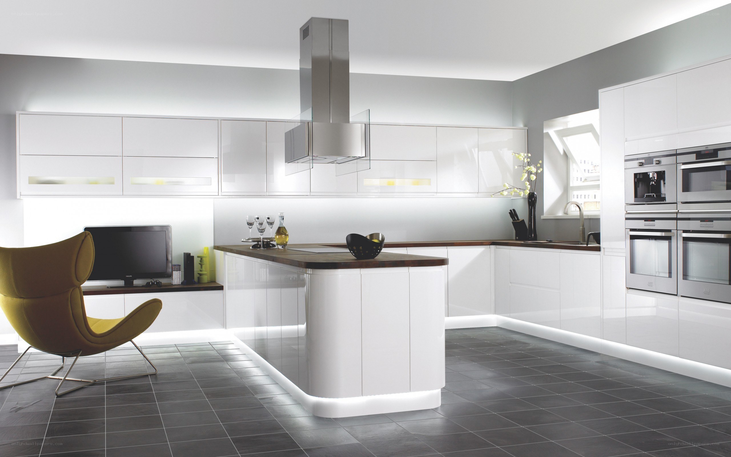 Modern white kitchen with island