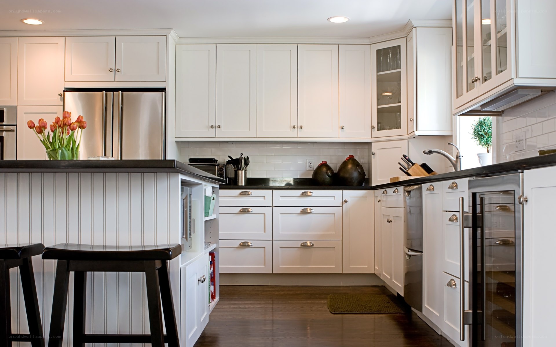 modern white kitchen with island