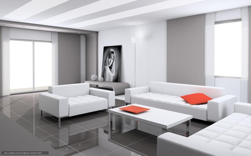 Modern White Living Room — Minimalist, 3d Render