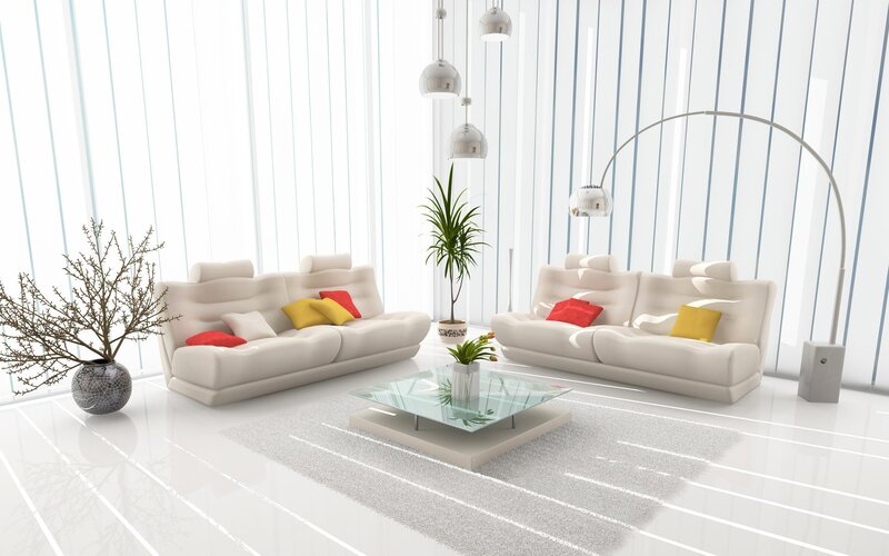 Modern White Living Room — Serene, 3d Render, Sofas