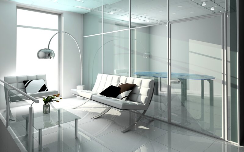 Modern white lounge area