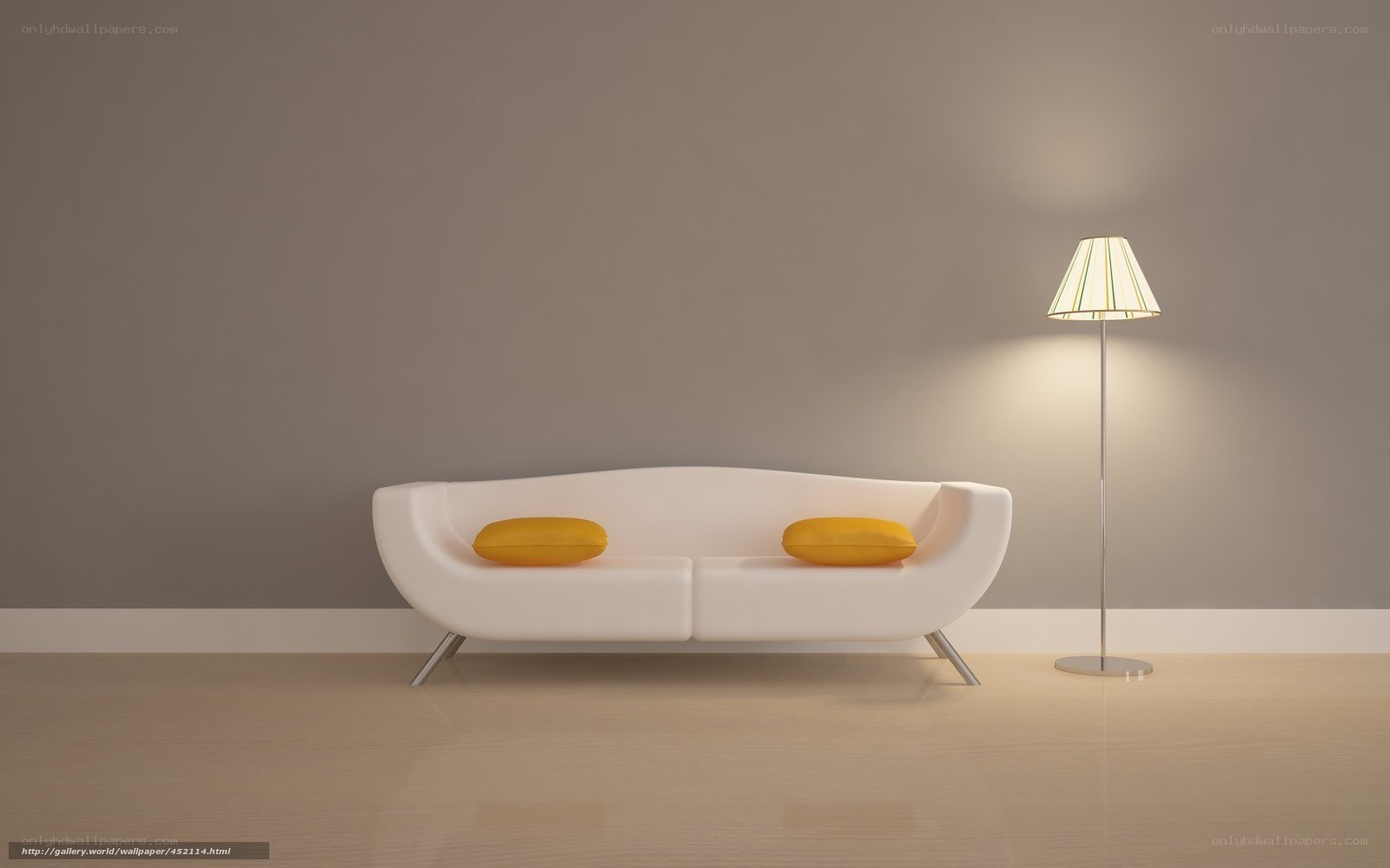 Modern white sofa with yellow pillows