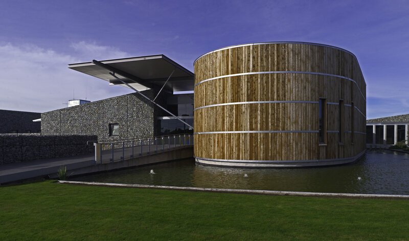 Modern wooden and stone building