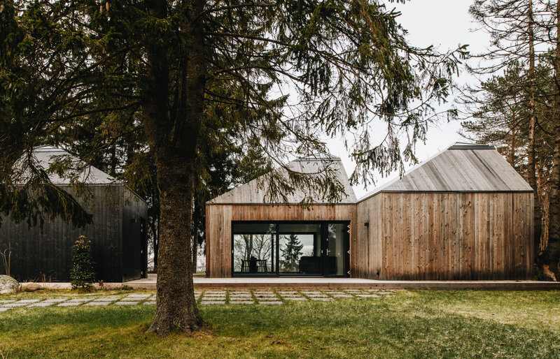 Modern Wooden House — Brown, Serene, Autumn, Photograph
