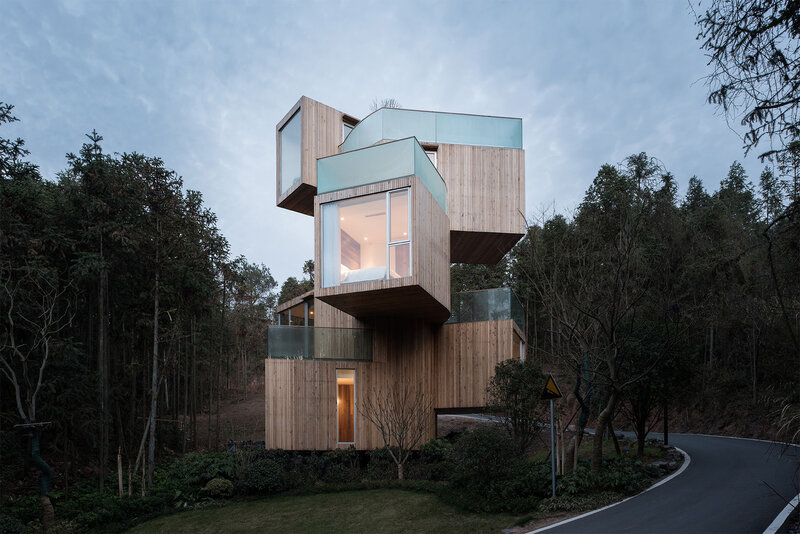 Modern Wooden House — Brown, Serene, Night