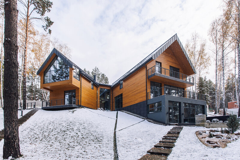 Modern Wooden House — Brown, Serene, Winter