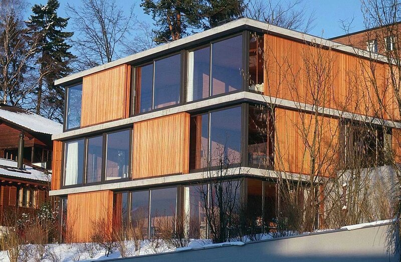 Modern wooden house in winter