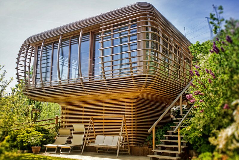 Modern wooden house with garden