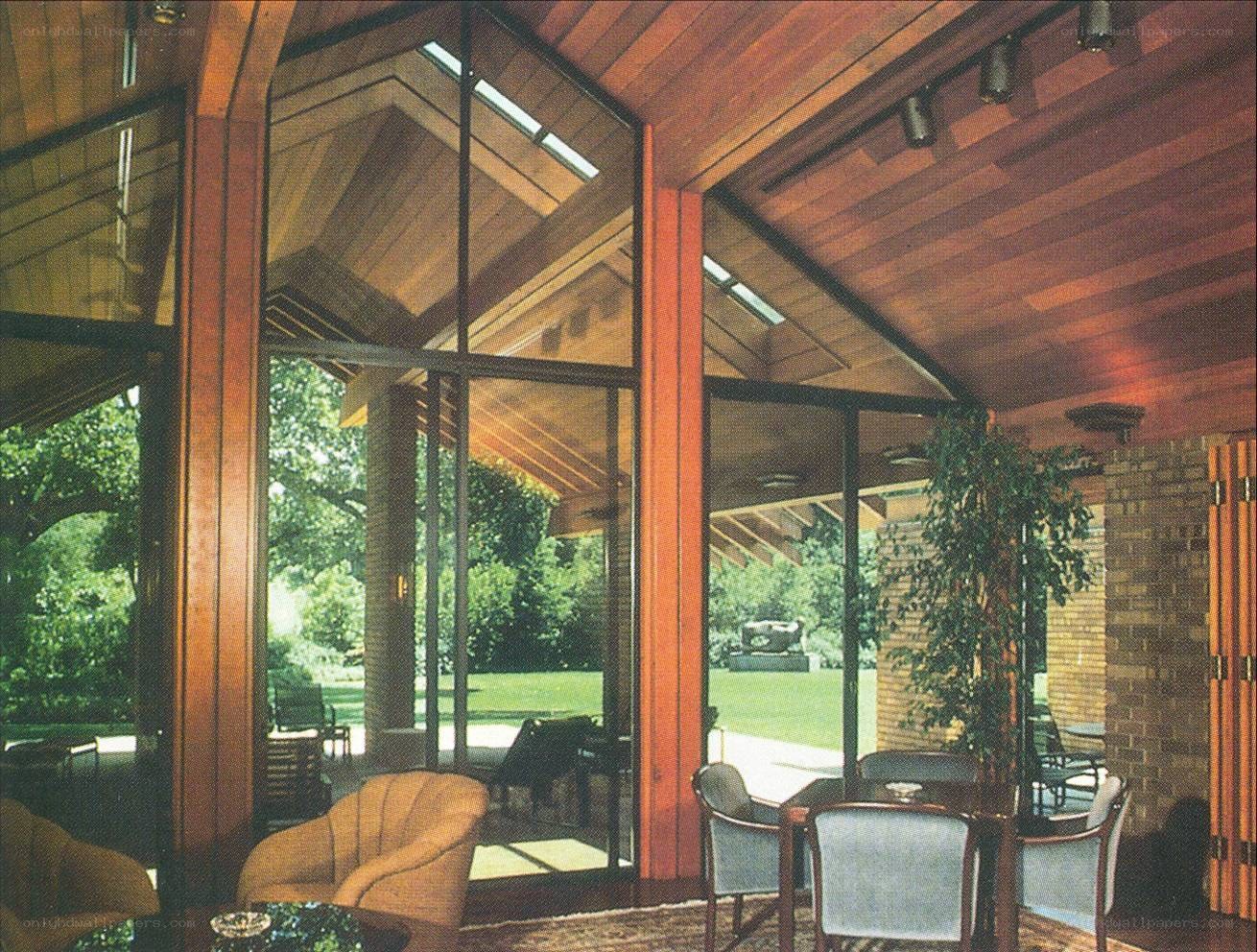 Modern wooden interior with large windows