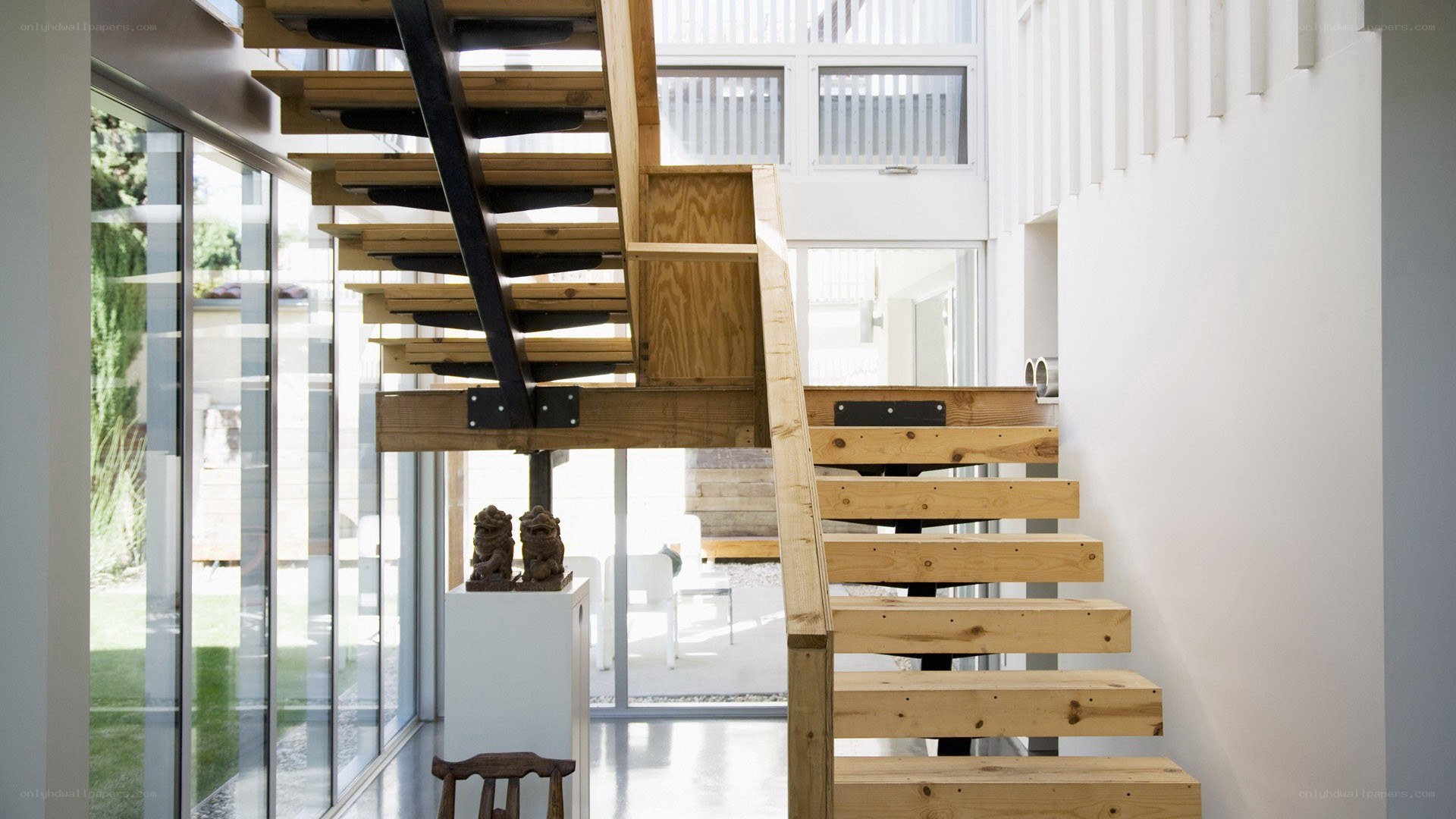 Modern wooden staircase interior
