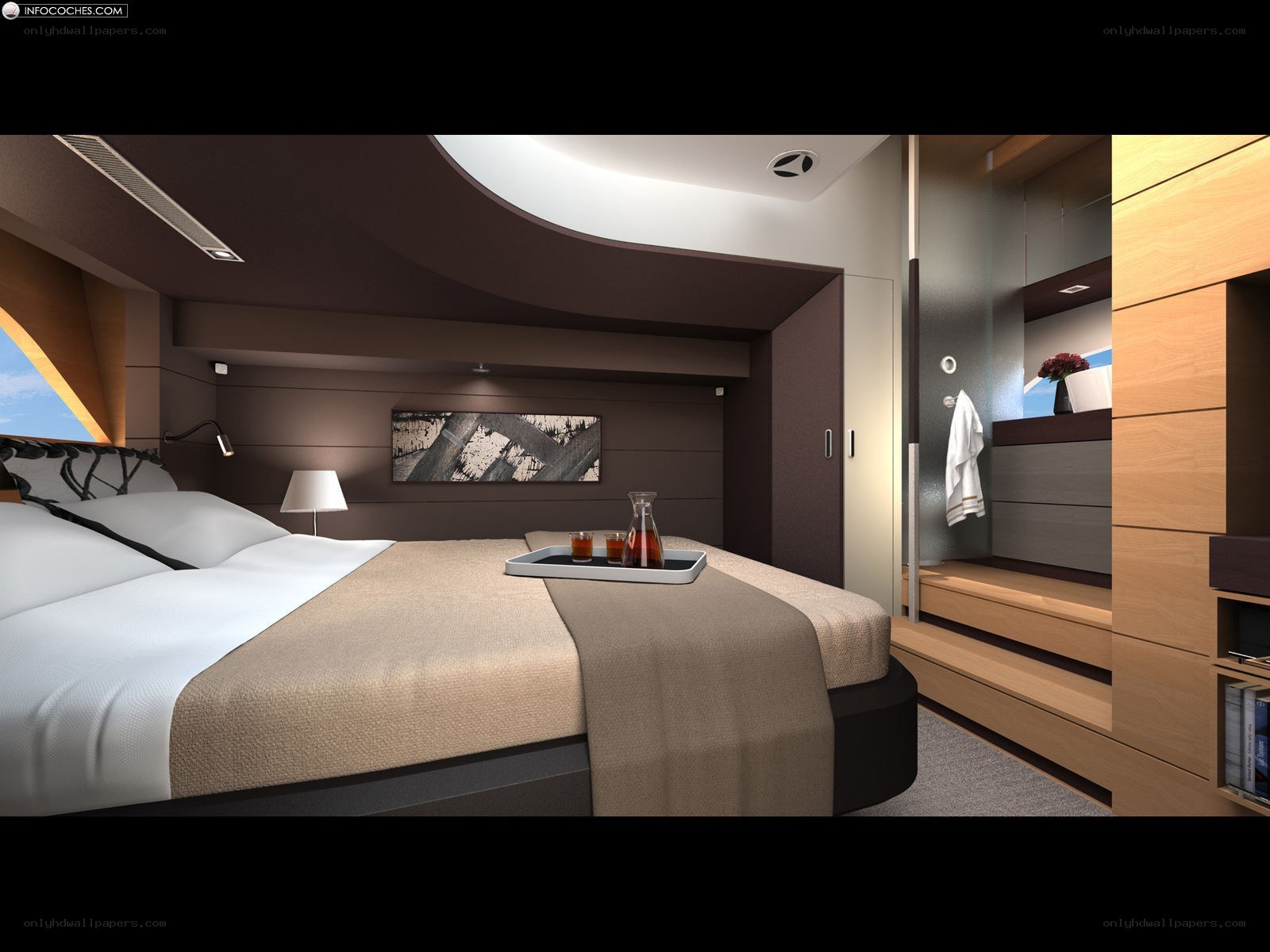 Modern yacht bedroom interior