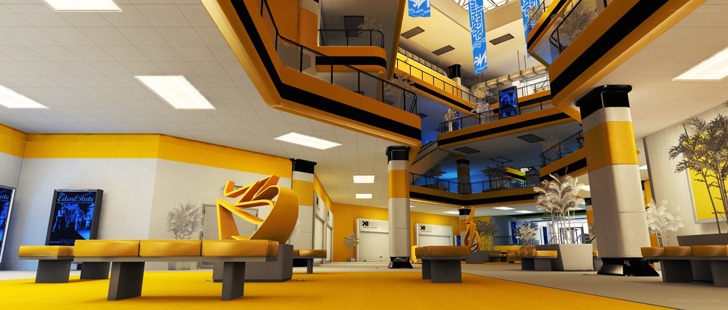 modern yellow and black atrium