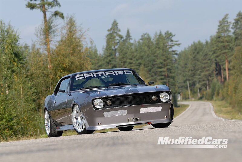 Modified Camaro on a country road