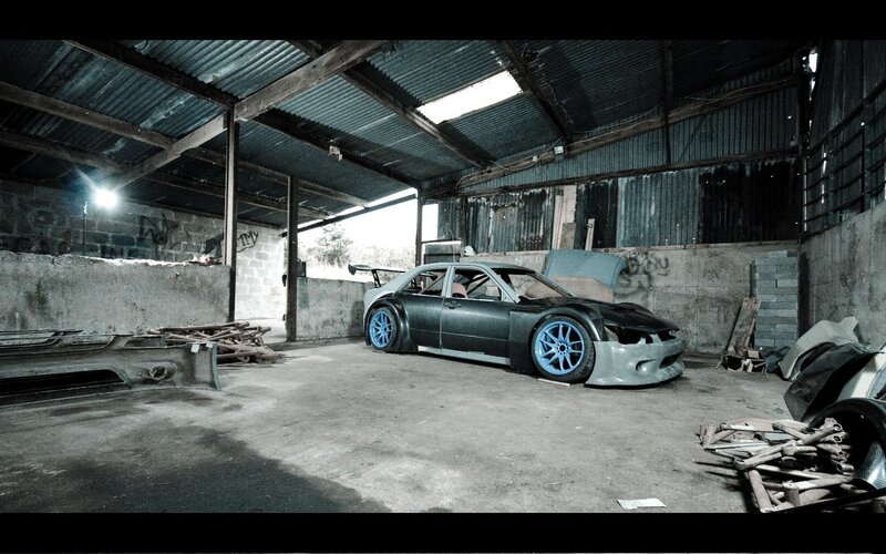 Modified car in a garage