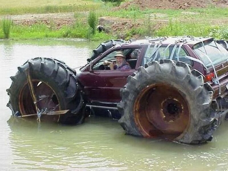 Modified Car in Water — Green
