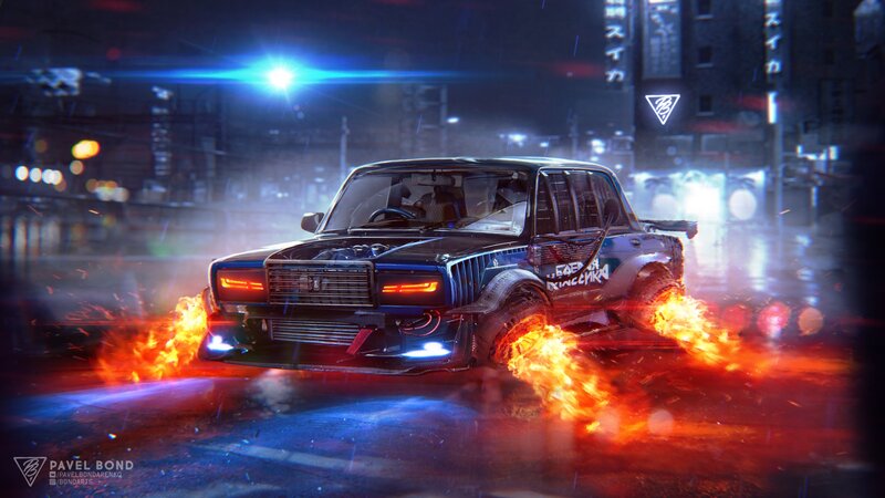 Modified Car with Flames