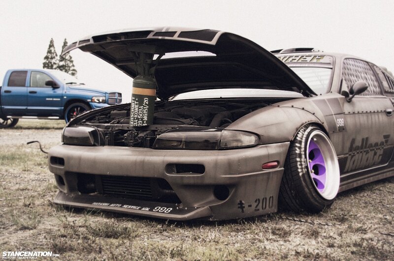 modified car with open hood