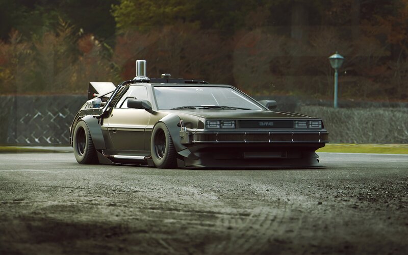 Modified DeLorean Car — Gray, Dramatic