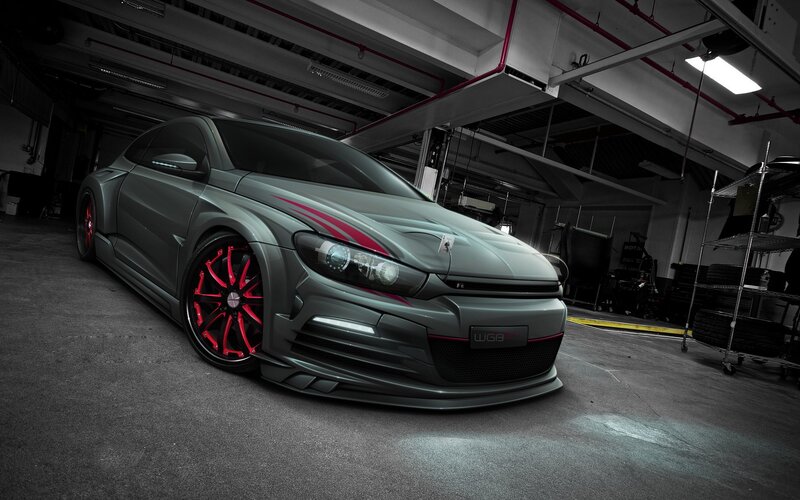 Modified Gray Car — Dramatic, Photograph, Red Wheels