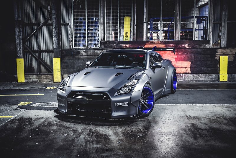 Modified Gray Sports Car — Dramatic, Night, Photograph
