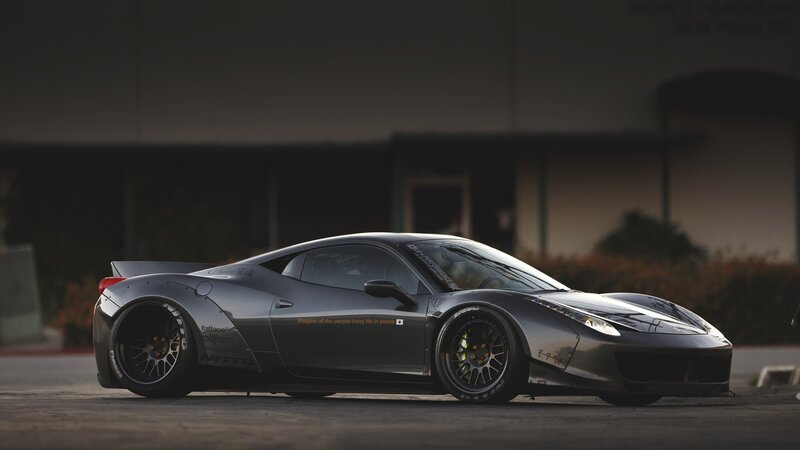 Modified Gray Sports Car — Dramatic, Sunset