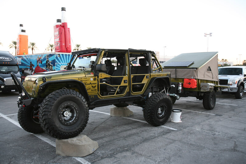Modified Jeep with Camper Trailer