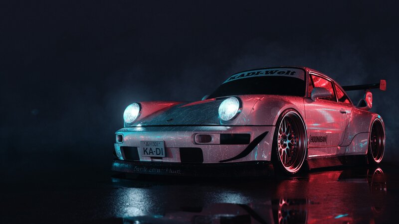 Modified Silver Sports Car — Red