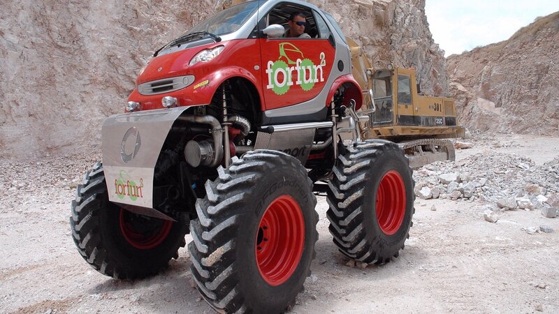 modified smart car in quarry