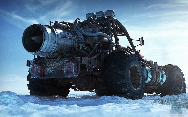 Modified Vehicle in Snow — Blue, Dramatic