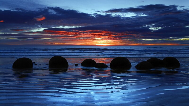 Moeraki Boulders at Sunset — Blue, Dramatic