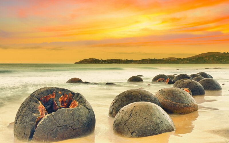 Moeraki Boulders at Sunset — Orange