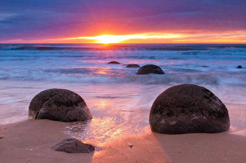 Moeraki Boulders at Sunset — Purple