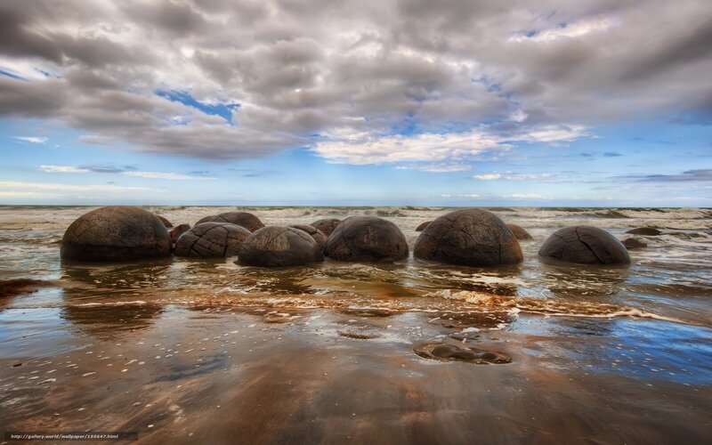 Moeraki Boulders — Blue, Dramatic, Afternoon, Photograph