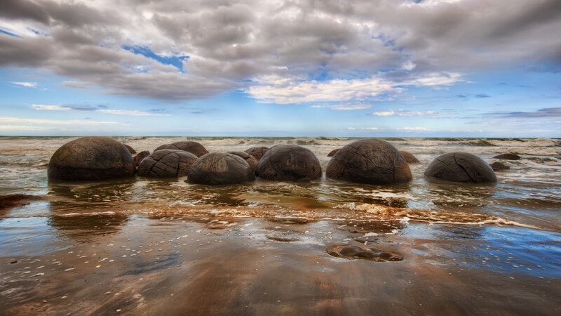 Moeraki Boulders — Blue, Dramatic, Afternoon
