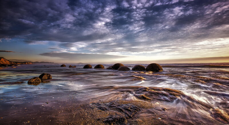 Moeraki Boulders on Beach — Blue