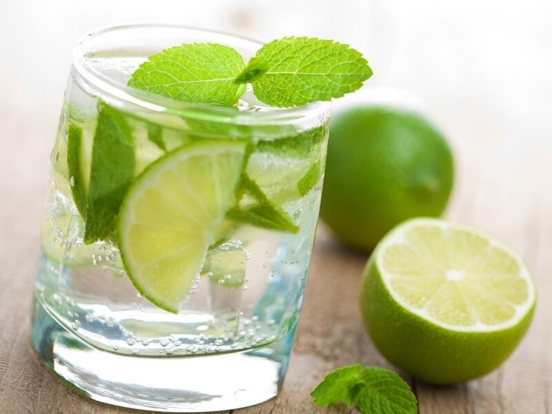 Mojito in Glass — Green, Refreshing, Photograph, Lime, Mint, Wooden Surface