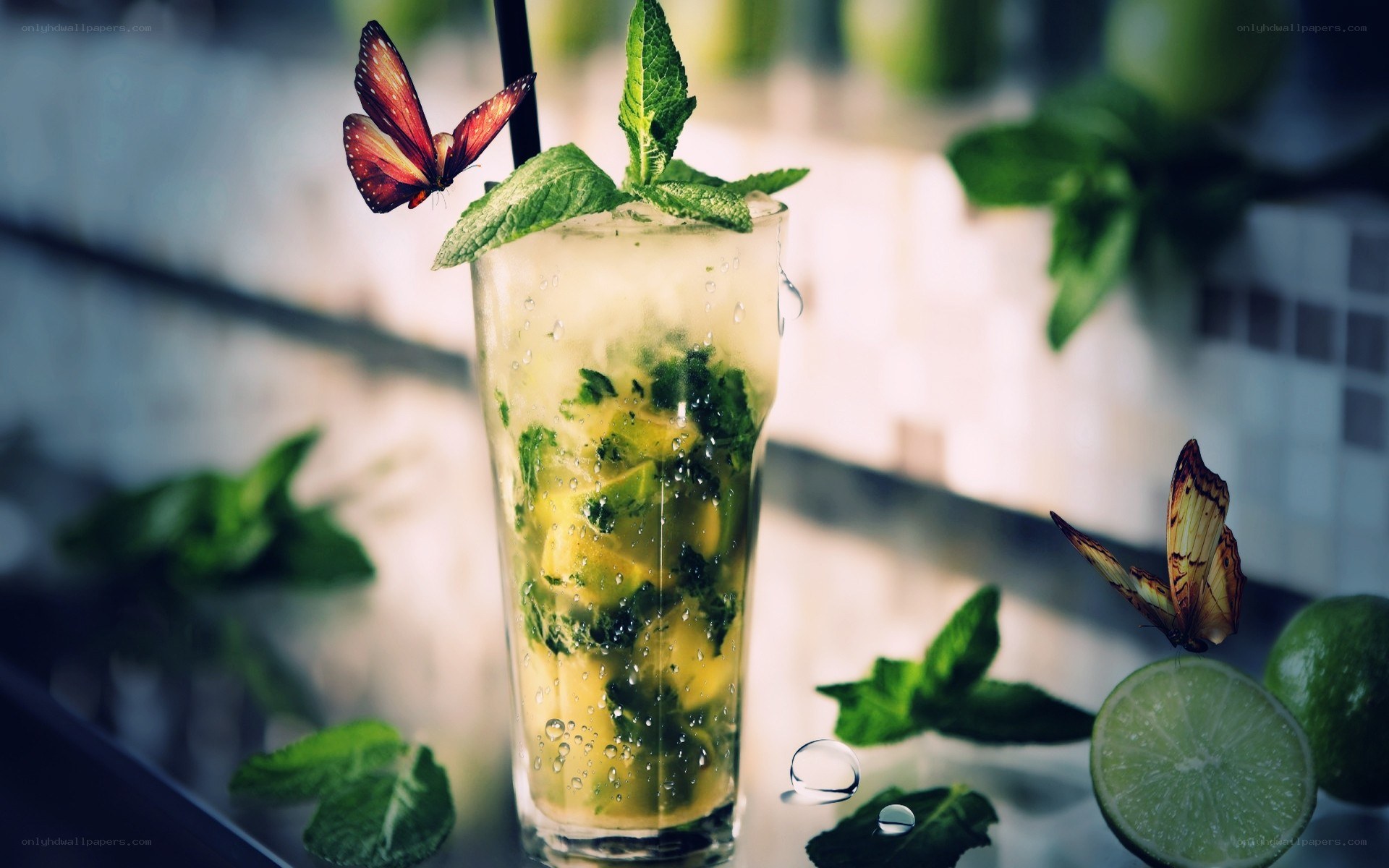 Mojito with butterfly garnish
