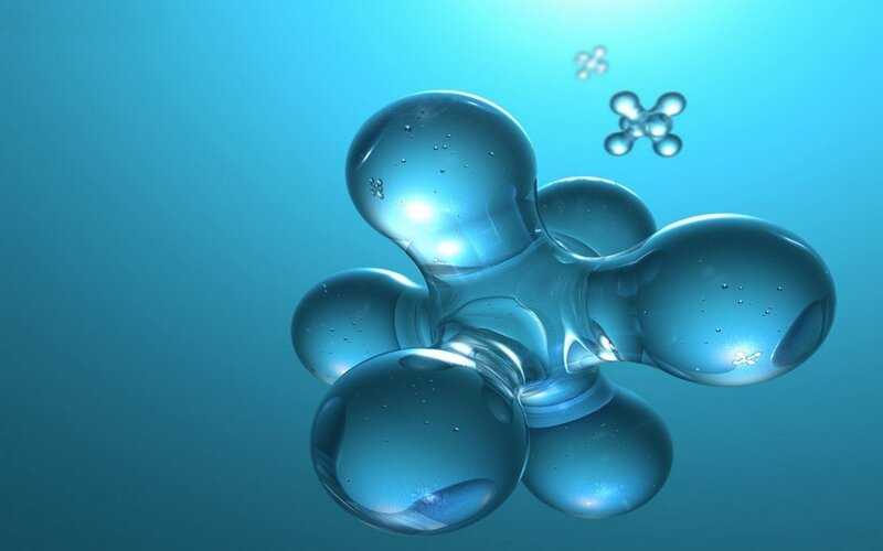 molecular structure in blue water