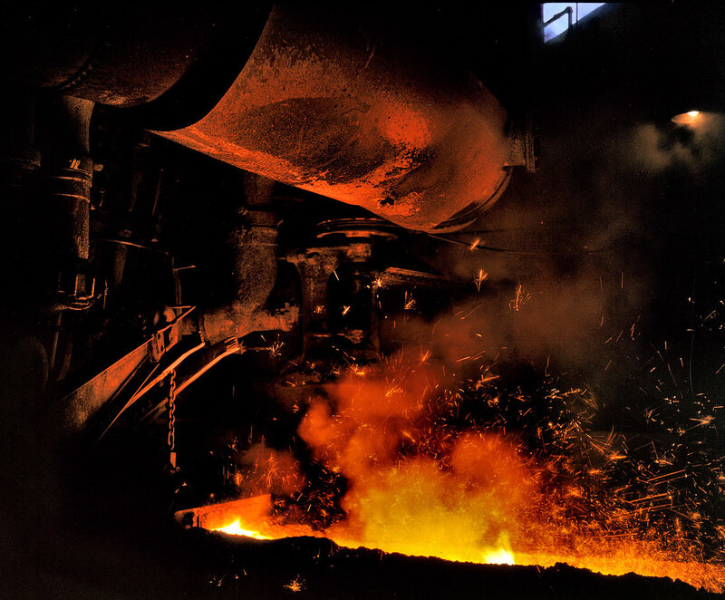 molten metal pouring at steel mill