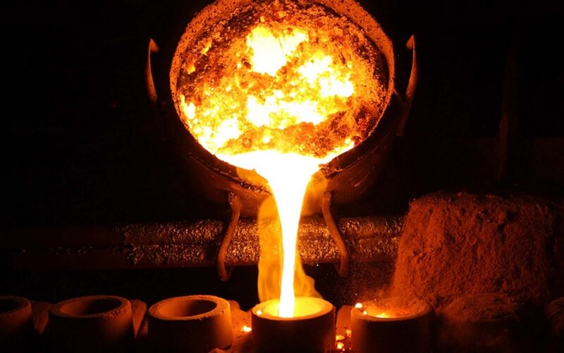 Molten Metal Pouring — Orange, Dramatic, Night, Photograph
