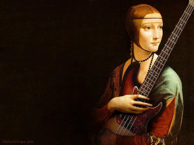 Mona Lisa with bass guitar