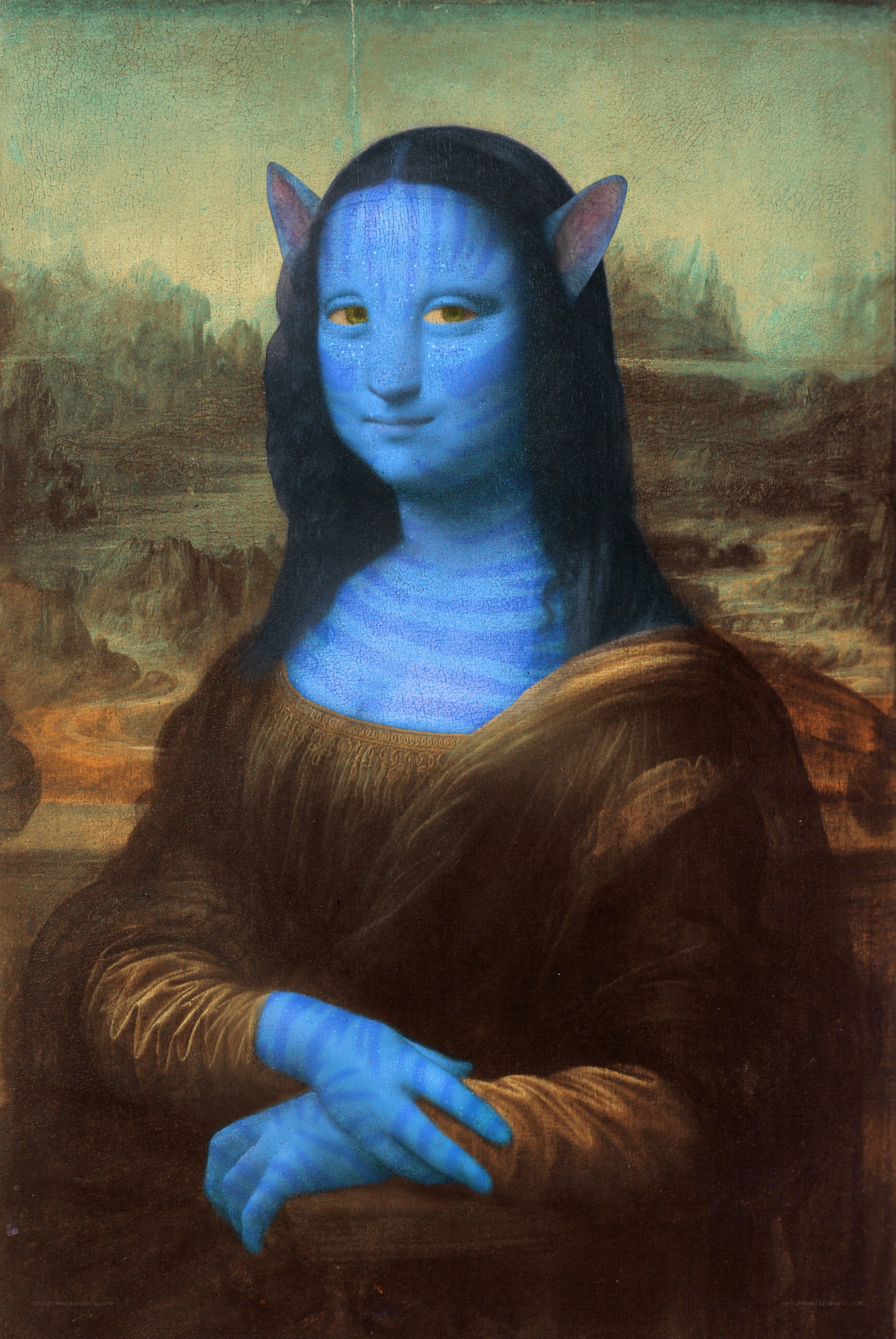 Mona Lisa with blue alien features