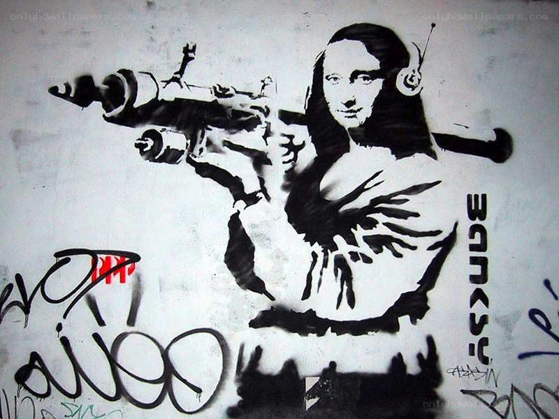 Mona Lisa with gun graffiti